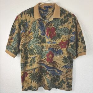 Vintage Nautica Mens Hawaiian Polo Shirt 2XL Floral Golf Resort Y2K 90s Pique